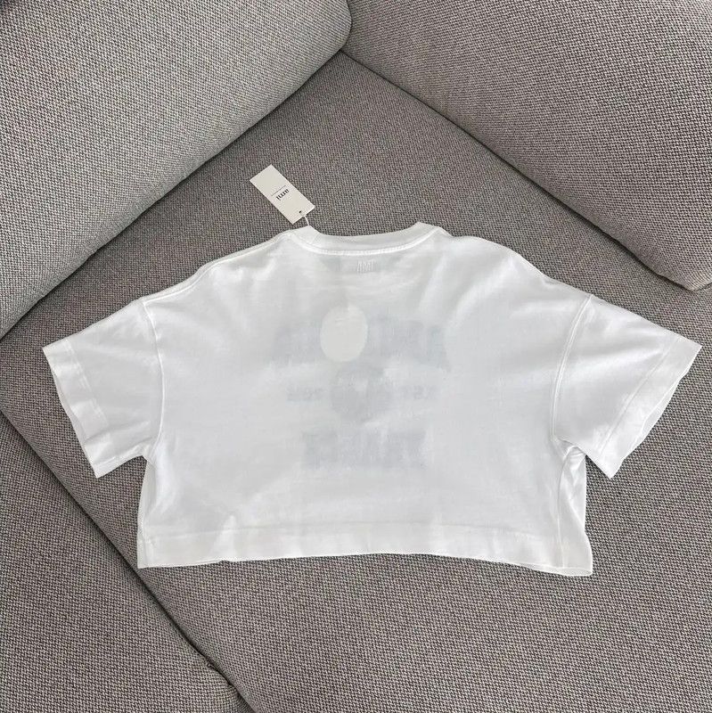 AMI AMI White Cotton Cropped T-Shirt for Women 0089 Size M / US 6-8 / IT 42-44 - 2 Thumbnail