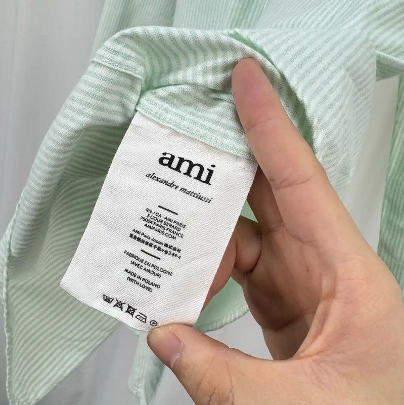 AMI AMI Light Green Long Sleeve Embroidered Shirt 0089 Size L / US 10 / IT 46 - 6 Thumbnail