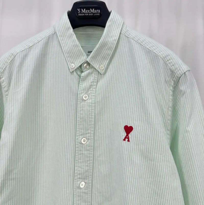 AMI AMI Light Green Long Sleeve Embroidered Shirt 0089 Size L / US 10 / IT 46 - 3 Thumbnail