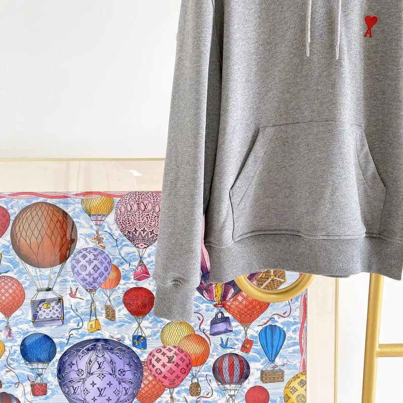 AMI AMI Gray Cotton Long Sleeve Hoodie 0089 Size XS / US 0-2 / IT 36-38 - 5 Thumbnail
