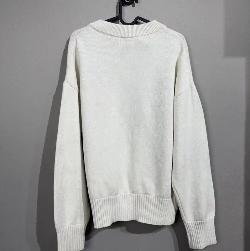 AMI AMI White Cotton Blend Sweater with Heart Logo 0089 Size M / US 6-8 / IT 42-44 - 2 Thumbnail