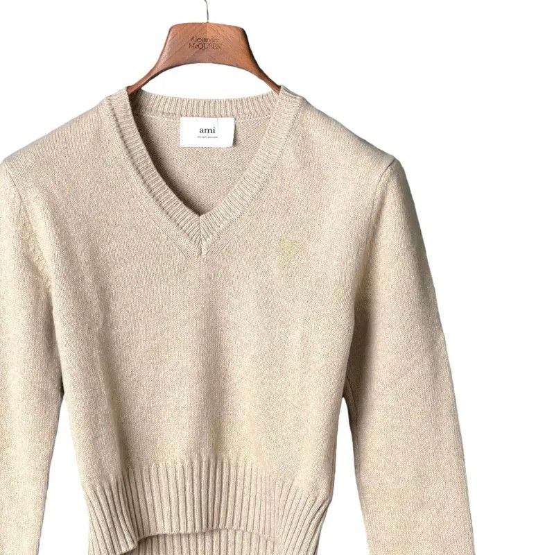 AMI AMI Brown Cashmere Cropped Sweater for Women 0089 Size S / US 4 / IT 40 - 3 Thumbnail