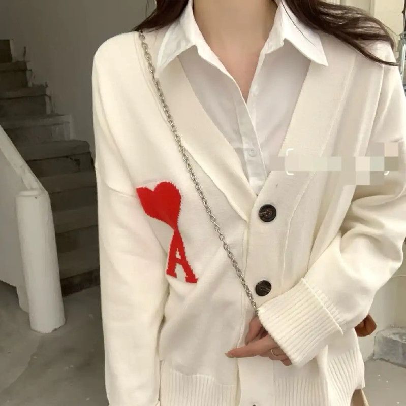 AMI AMI White Women's Cardigan with Heart Detail 0089 Size XS / US 0-2 / IT 36-38 - 7 Thumbnail