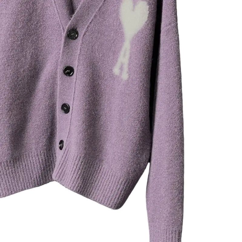 AMI AMI Purple Alpaca Wool Cardigan with Logo 0089 Size S / US 4 / IT 40 - 6 Thumbnail