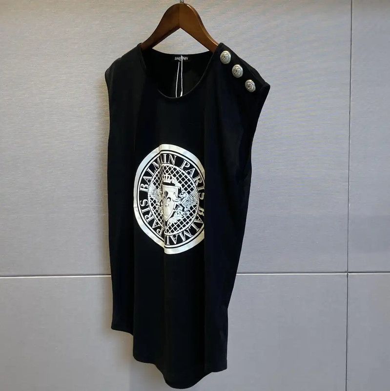 Balmain Balmain Black Cotton Graphic Sleeveless T-Shirt 0089 Size S / US 4 / IT 40 - 4 Thumbnail