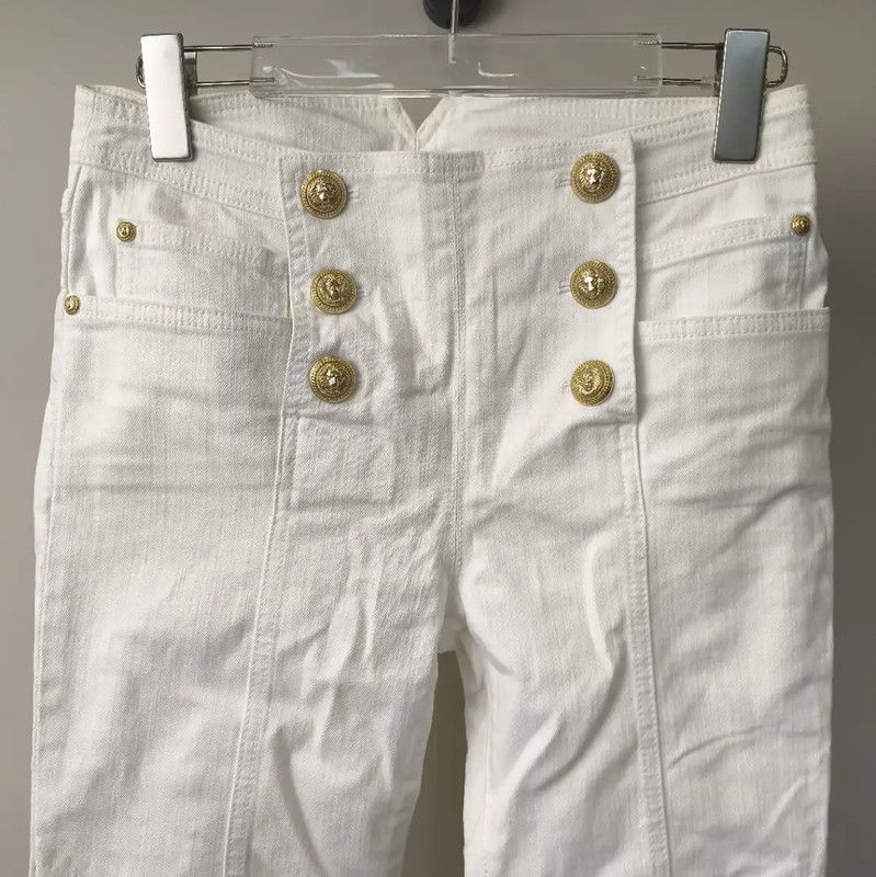 Balmain Balmain White Cotton Women's Denim Pants 0089 Size 22" - 3 Thumbnail