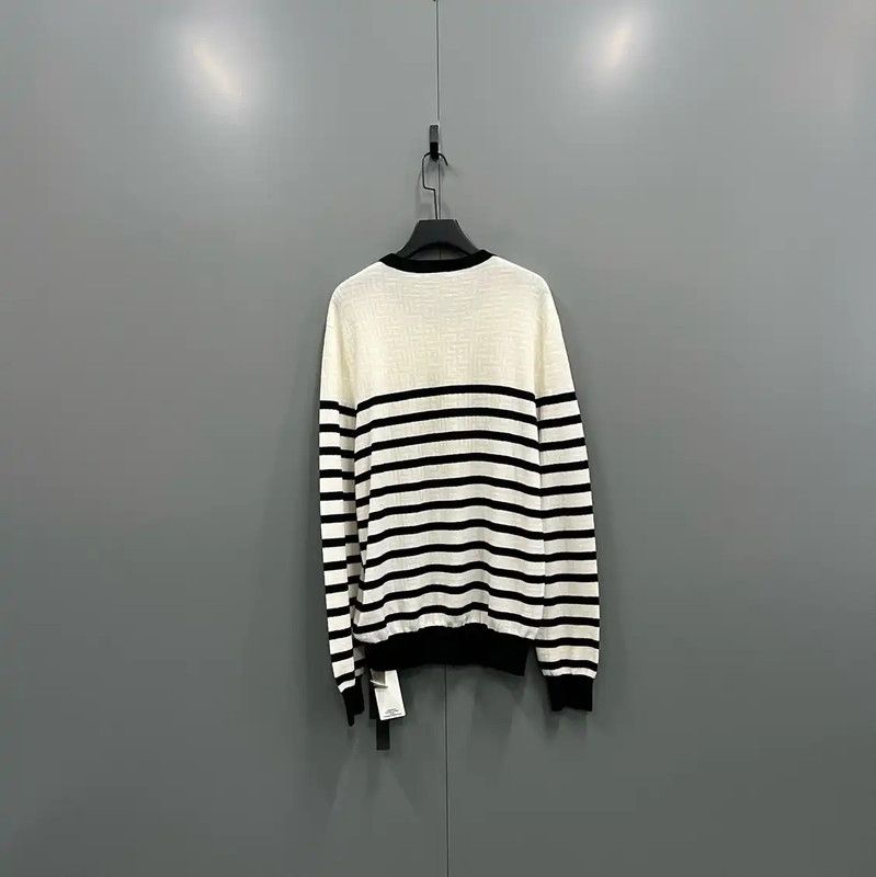 Balmain Balmain White Striped Wool Long Sleeve Sweater 0089 Size L / US 10 / IT 46 - 3 Thumbnail