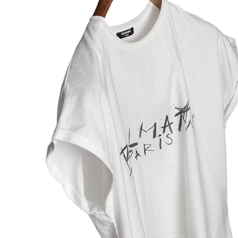 Balmain Balmain White Graphic Short Sleeve Crop T-Shirt 0089 Size L / US 10 / IT 46 - 6 Thumbnail