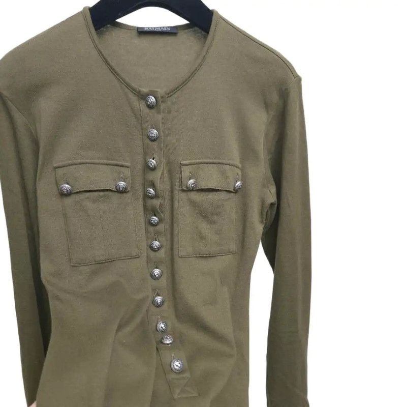 Balmain Balmain Olive Green Long Sleeve T-Shirt 0089 Size M / US 6-8 / IT 42-44 - 3 Thumbnail