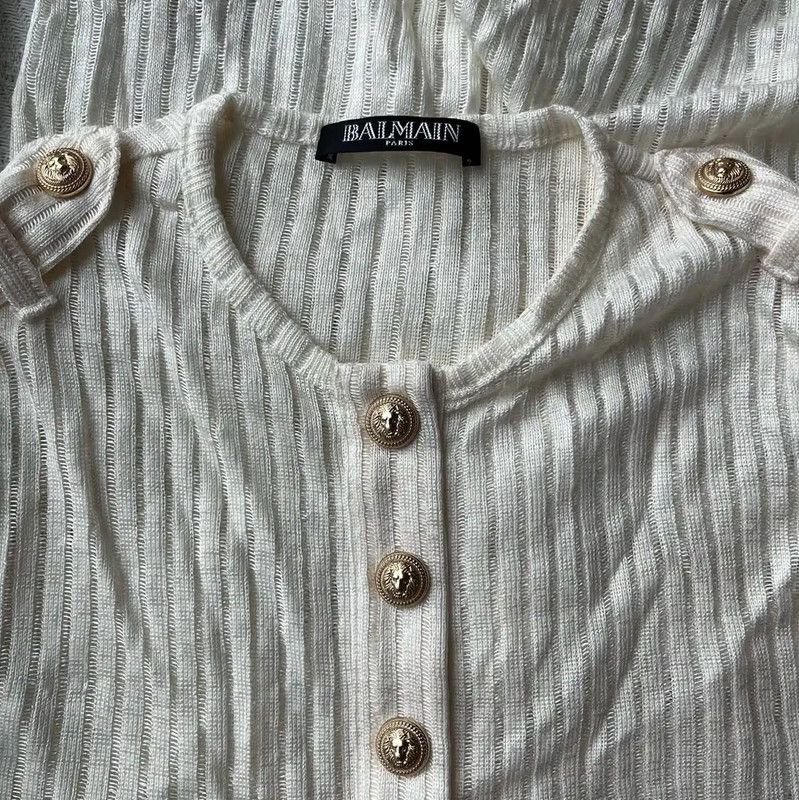Balmain Balmain Cream Cotton Women's Pullover Sweater 0089 Size S / US 4 / IT 40 - 3 Thumbnail