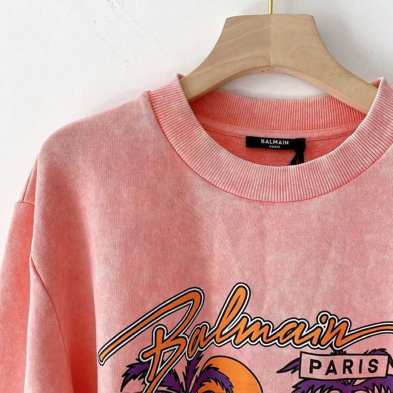 Balmain Balmain Pink Cotton Graphic Long Sleeve Sweatshirt 0089 Size XS / US 0-2 / IT 36-38 - 3 Thumbnail