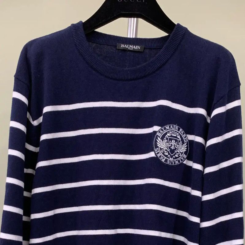 Balmain Balmain Women's Striped Sweater in Dark Blue 0089 Size L / US 10 / IT 46 - 5 Thumbnail