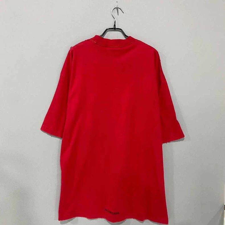 Balenciaga Balenciaga Red Embroidered Distressed Tee - dmc Size US XXS / EU 40 - 3 Thumbnail