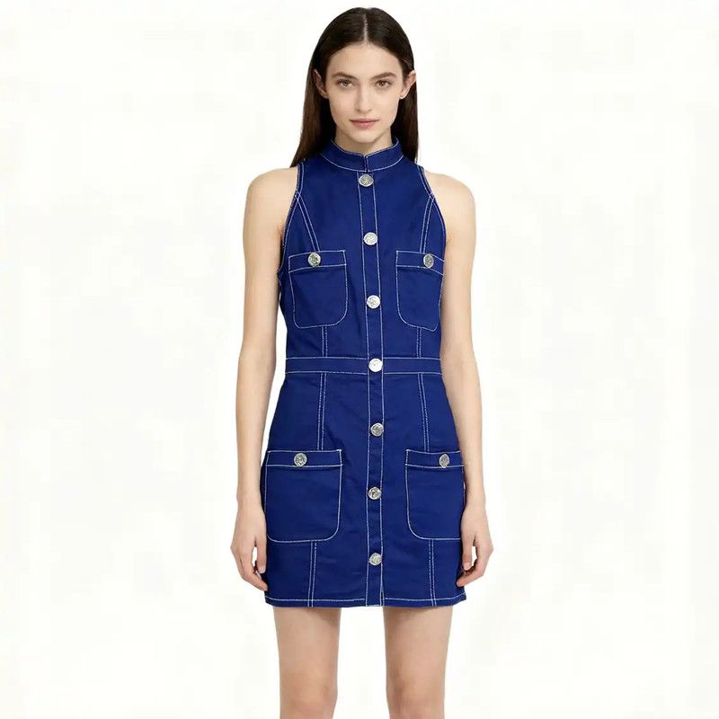 Balmain Balmain Women's Blue Cotton Dress 0089 Size M / US 6-8 / IT 42-44 - 3 Thumbnail