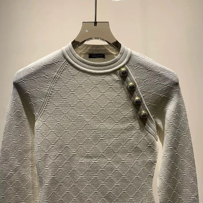 Balmain Balmain White Cotton Pullover Sweater for Women 0089 Size ONE SIZE - 3 Thumbnail