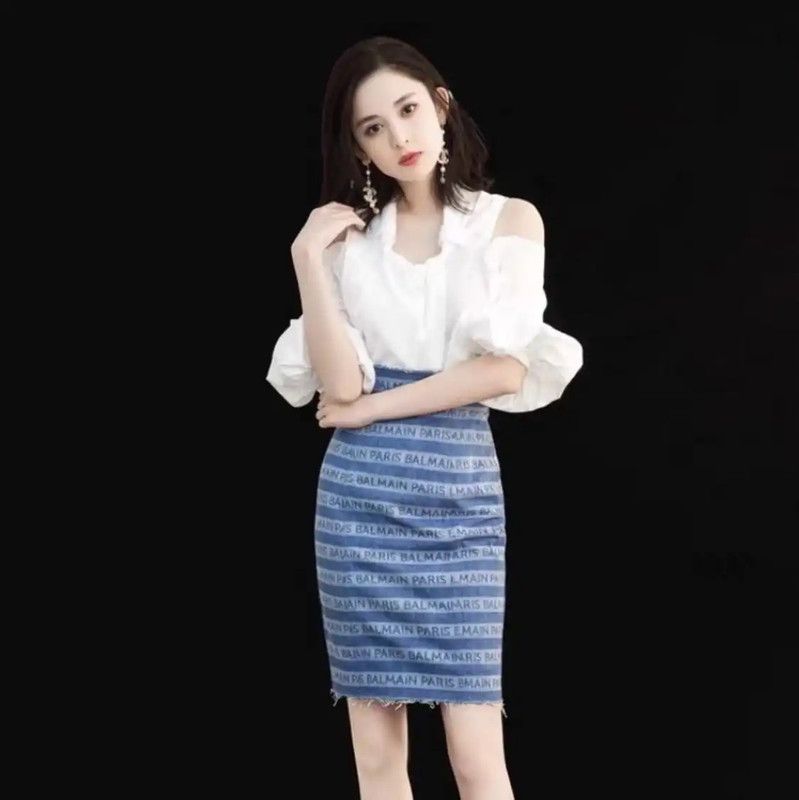 Balmain Balmain Blue Cotton Women's Midi Skirt 0089 Size 22" - 8 Thumbnail