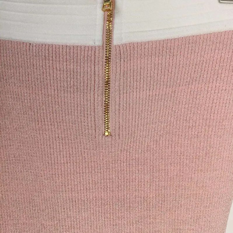 Balmain Balmain Pink Knit Women's Skirt with Gold Buttons 0089 Size 36" / US 14 / IT 50 - 4 Thumbnail