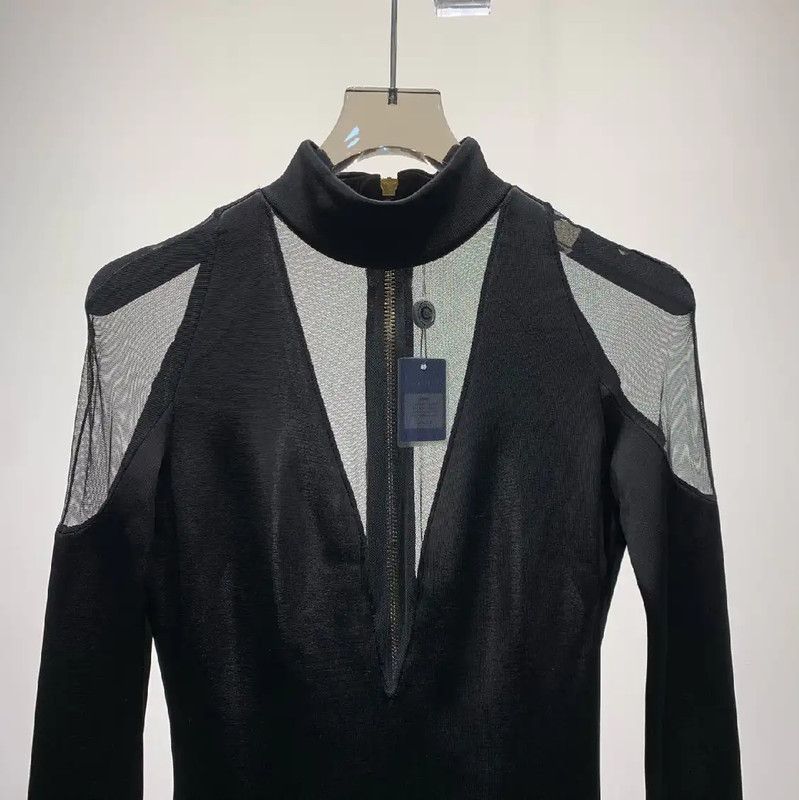 Balmain Balmain Black Cotton Long Sleeve Dress 0089 Size ONE SIZE - 3 Thumbnail