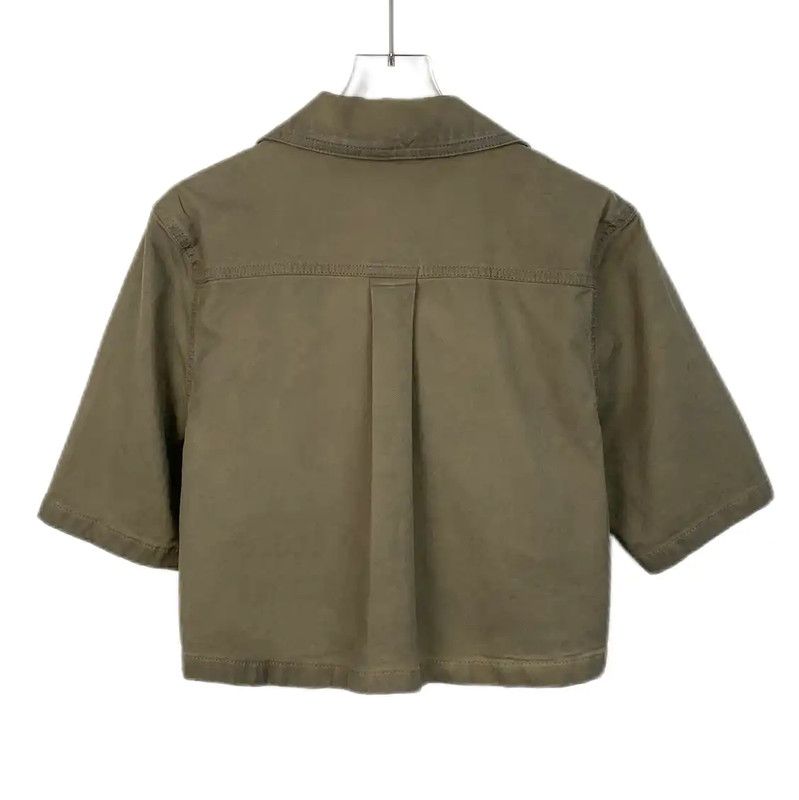 Balmain Balmain Short-Sleeve Cotton Shirt in Brown Green 0089 Size S / US 4 / IT 40 - 2 Thumbnail