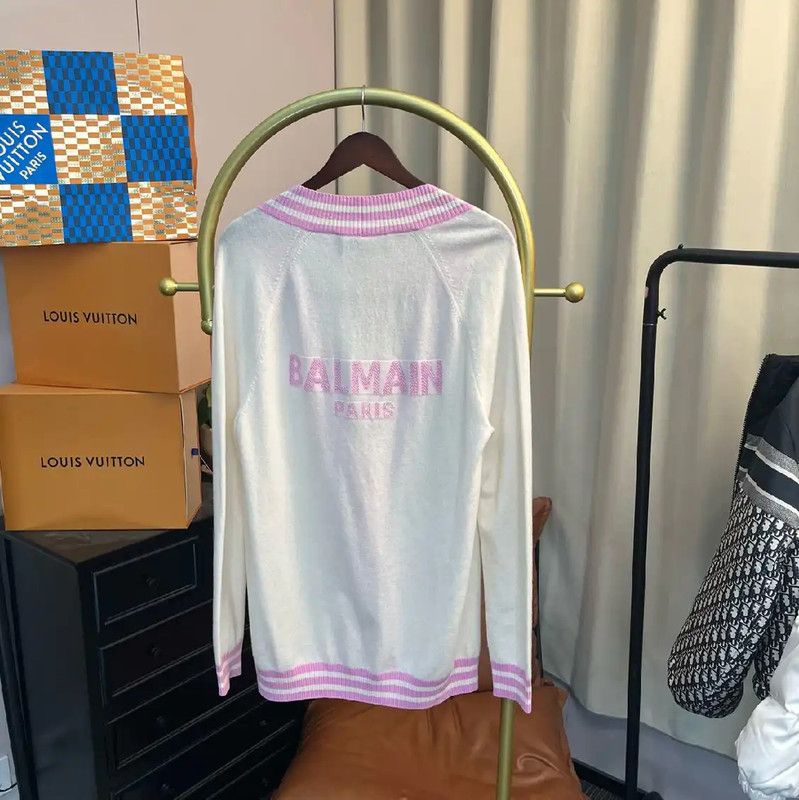 Balmain Balmain White Women’s Cardigan with Pink Details 0089 Size XS / US 0-2 / IT 36-38 - 2 Thumbnail