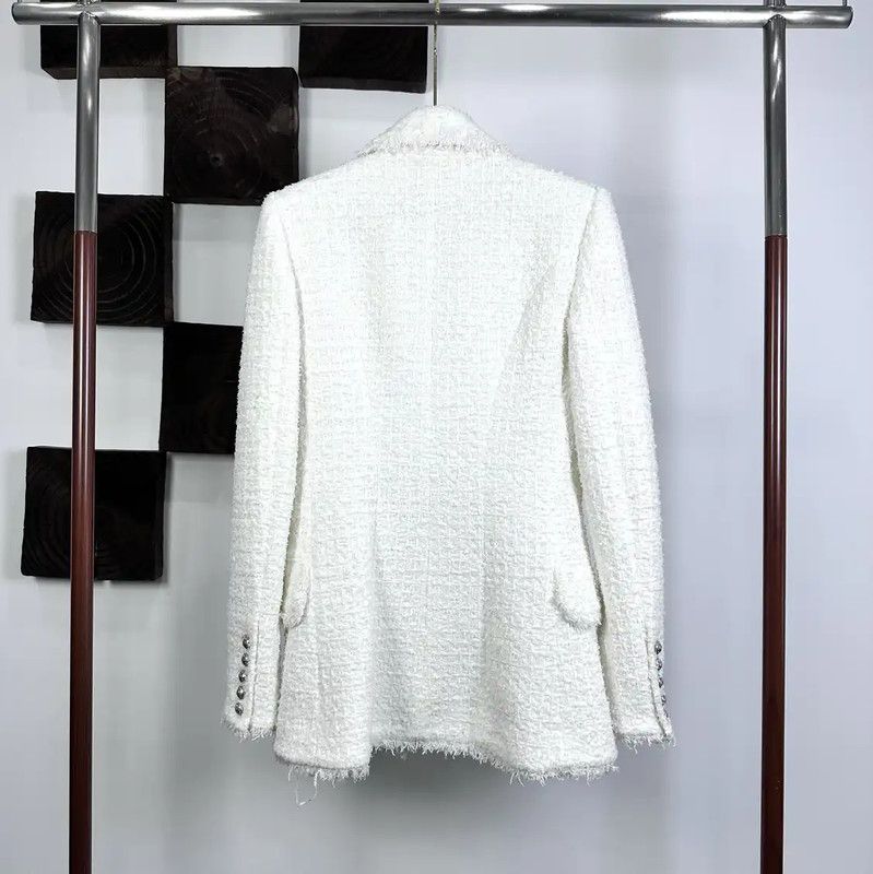 Balmain Balmain White Cotton Blend Ladies Coat 0089 Size S / US 4 / IT 40 - 2 Thumbnail