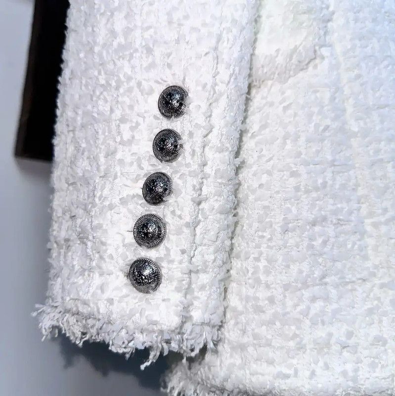 Balmain Balmain White Cotton Blend Ladies Coat 0089 Size S / US 4 / IT 40 - 7 Thumbnail