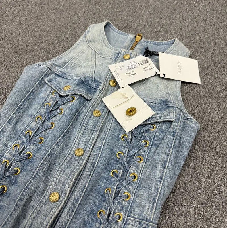 Balmain Balmain Blue Denim Dress for Women 0089 Size S / US 4 / IT 40 - 3 Thumbnail