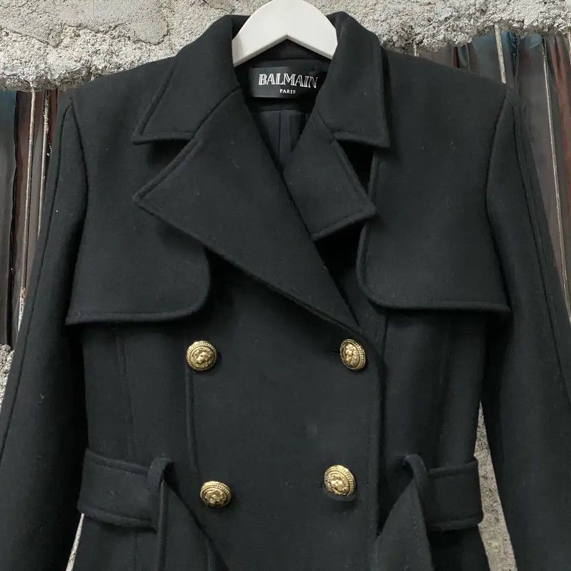 Balmain Balmain Black Wool Long Coat for Women 0089 Size ONE SIZE - 3 Thumbnail