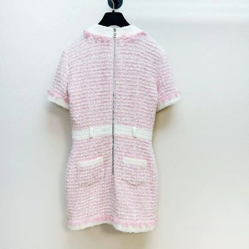 Balmain Balmain Pink Wool Blend Dress for Women 0089 Size S / US 4 / IT 40 - 2 Thumbnail