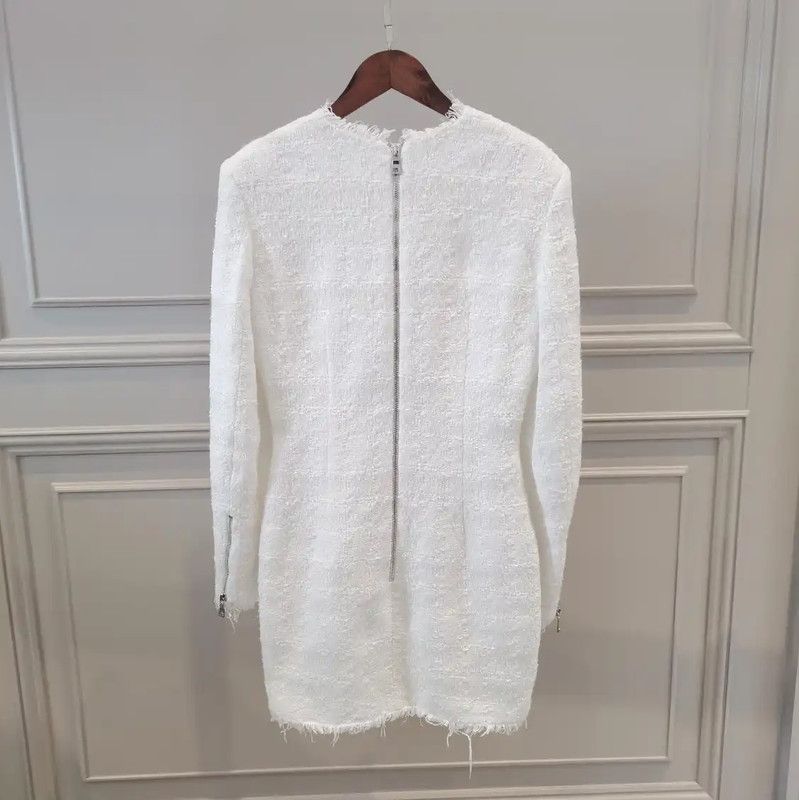 Balmain Balmain A-line Dress in White Cotton Blend 0089 Size S / US 4 / IT 40 - 2 Thumbnail