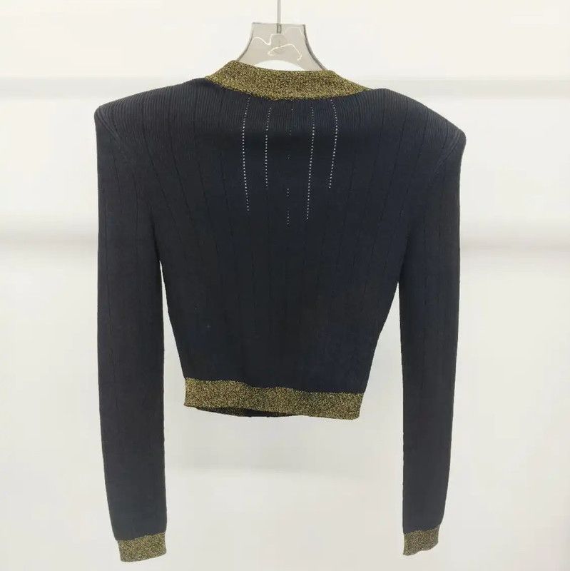 Balmain Balmain Black Women’s Cardigan with Golden Accents 0089 Size S / US 4 / IT 40 - 2 Thumbnail