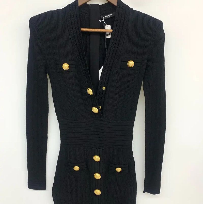 Balmain Balmain Black Cotton Long Sleeve Dress 0089 Size S / US 4 / IT 40 - 3 Thumbnail