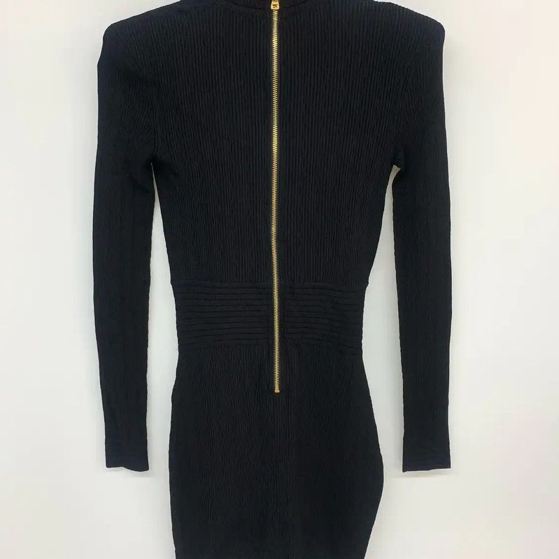 Balmain Balmain Black Cotton Long Sleeve Dress 0089 Size S / US 4 / IT 40 - 4 Thumbnail