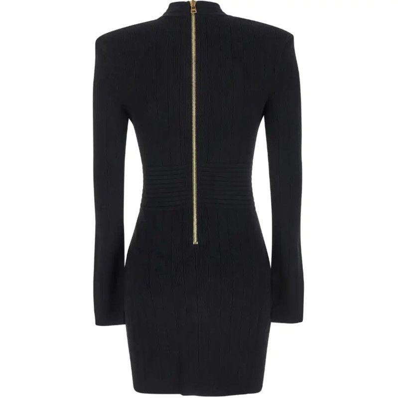 Balmain Balmain Black Cotton Long Sleeve Dress 0089 Size S / US 4 / IT 40 - 2 Thumbnail