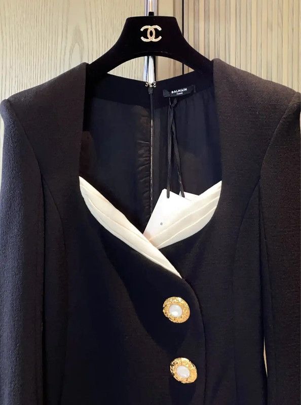 Balmain Balmain Black Wool Long Sleeve Dress 0089 Size S / US 4 / IT 40 - 3 Thumbnail