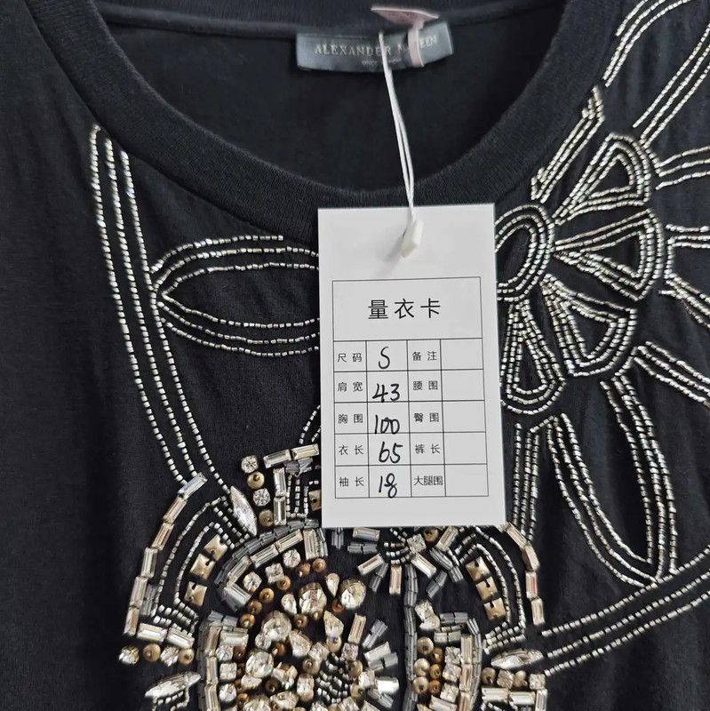 Alexander McQueen Alexander McQueen Black Wool T-shirt with Embellishments 0089 Size M / US 6-8 / IT 42-44 - 7 Thumbnail