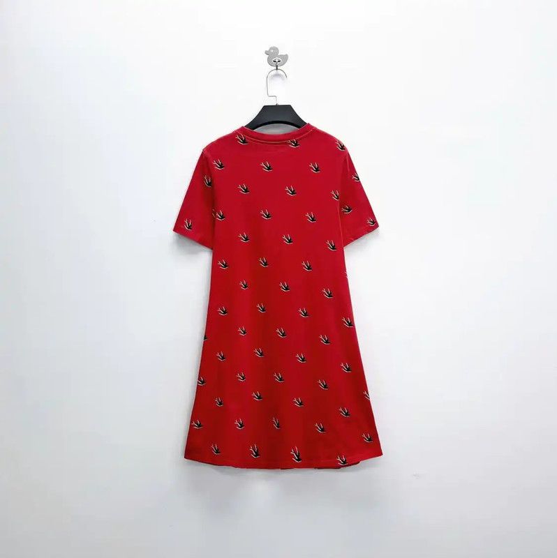 Alexander McQueen Alexander McQueen Red Cotton Swallow Dress 0089 Size S / US 4 / IT 40 - 2 Thumbnail