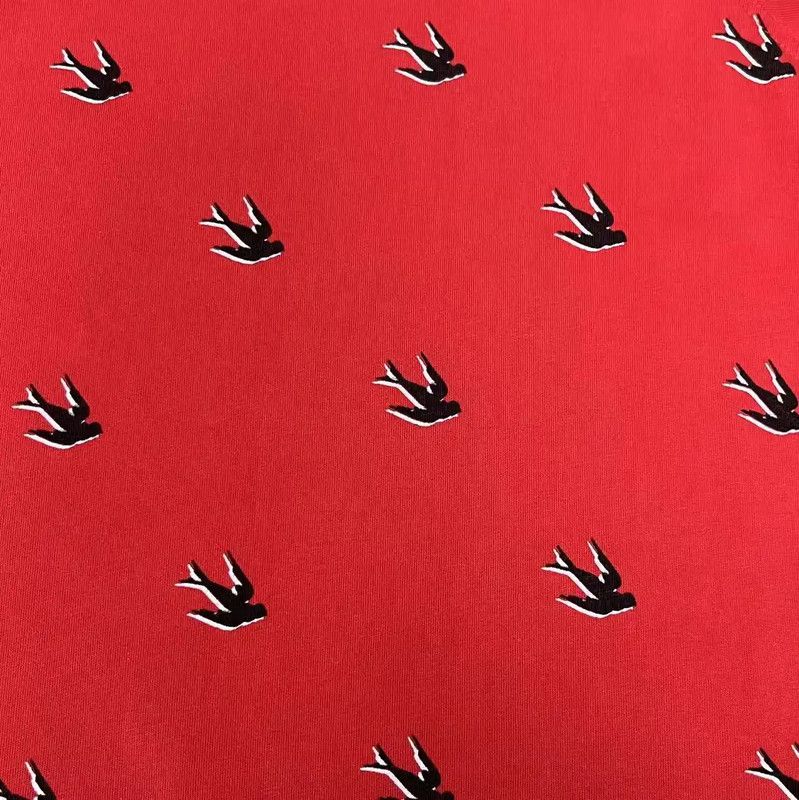 Alexander McQueen Alexander McQueen Red Cotton Swallow Dress 0089 Size S / US 4 / IT 40 - 4 Thumbnail