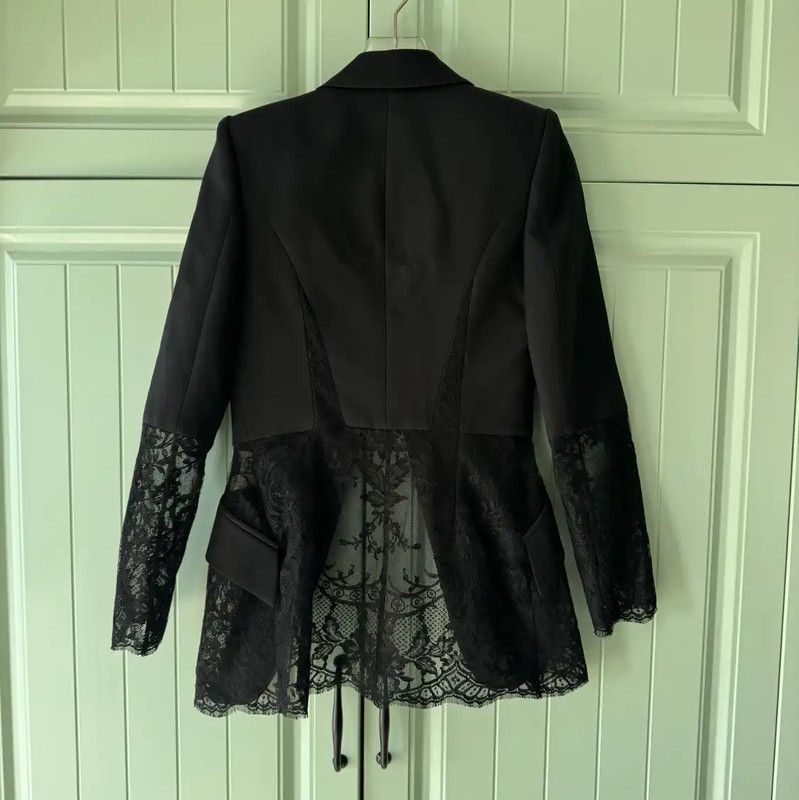 Alexander McQueen Alexander McQUEEN Black Wool Jacket with Lace 0089 Size S / US 4 / IT 40 - 2 Thumbnail