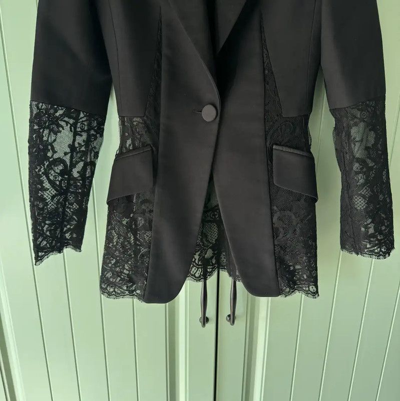 Alexander McQueen Alexander McQUEEN Black Wool Jacket with Lace 0089 Size S / US 4 / IT 40 - 7 Thumbnail