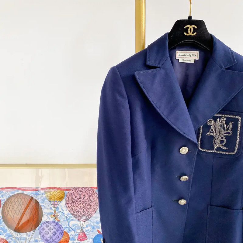 Alexander McQueen Alexander McQueen Blue Cotton Women's Jacket 0089 Size M / US 6-8 / IT 42-44 - 3 Thumbnail
