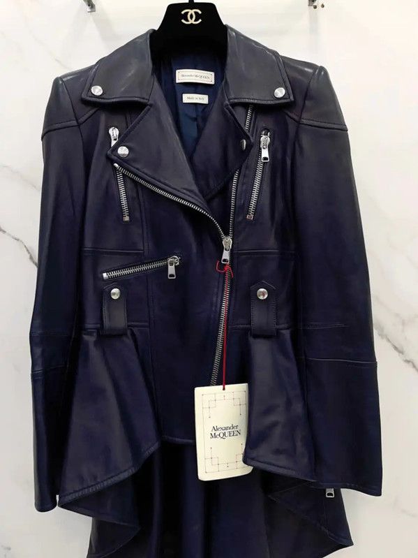 Alexander McQueen Alexander McQueen Blue Leather Women's Jacket 0089 Size L / US 10 / IT 46 - 4 Thumbnail