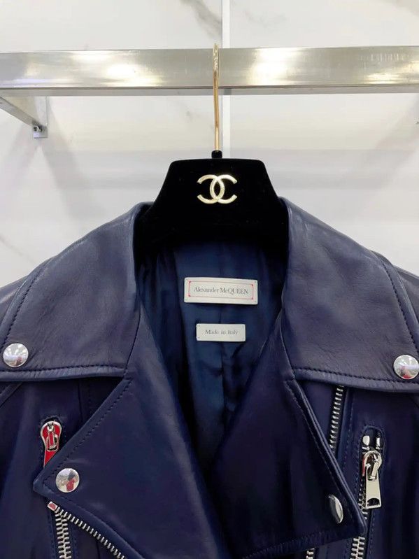 Alexander McQueen Alexander McQueen Blue Leather Women's Jacket 0089 Size L / US 10 / IT 46 - 3 Thumbnail