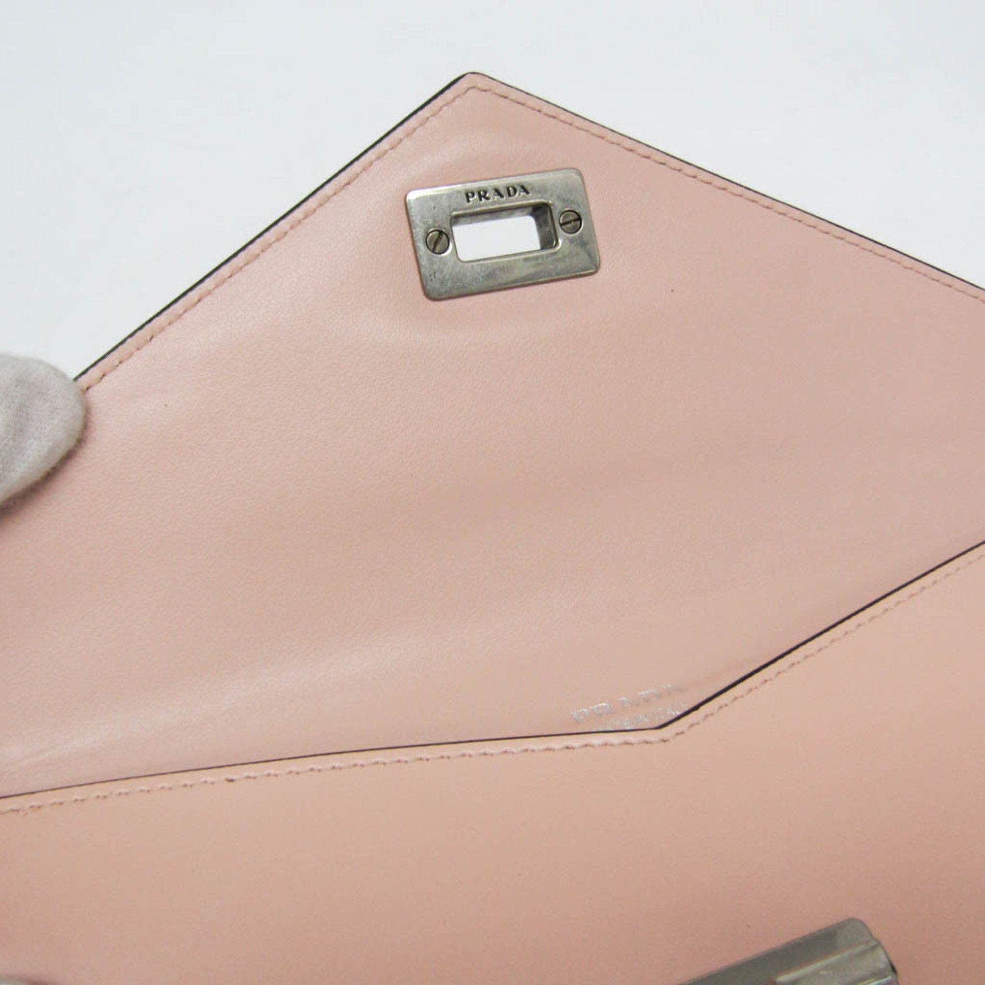 Prada Prada Envelope Chain Strap Women's Leather Clutch Bag,Pouch Pink Size ONE SIZE - 14 Thumbnail