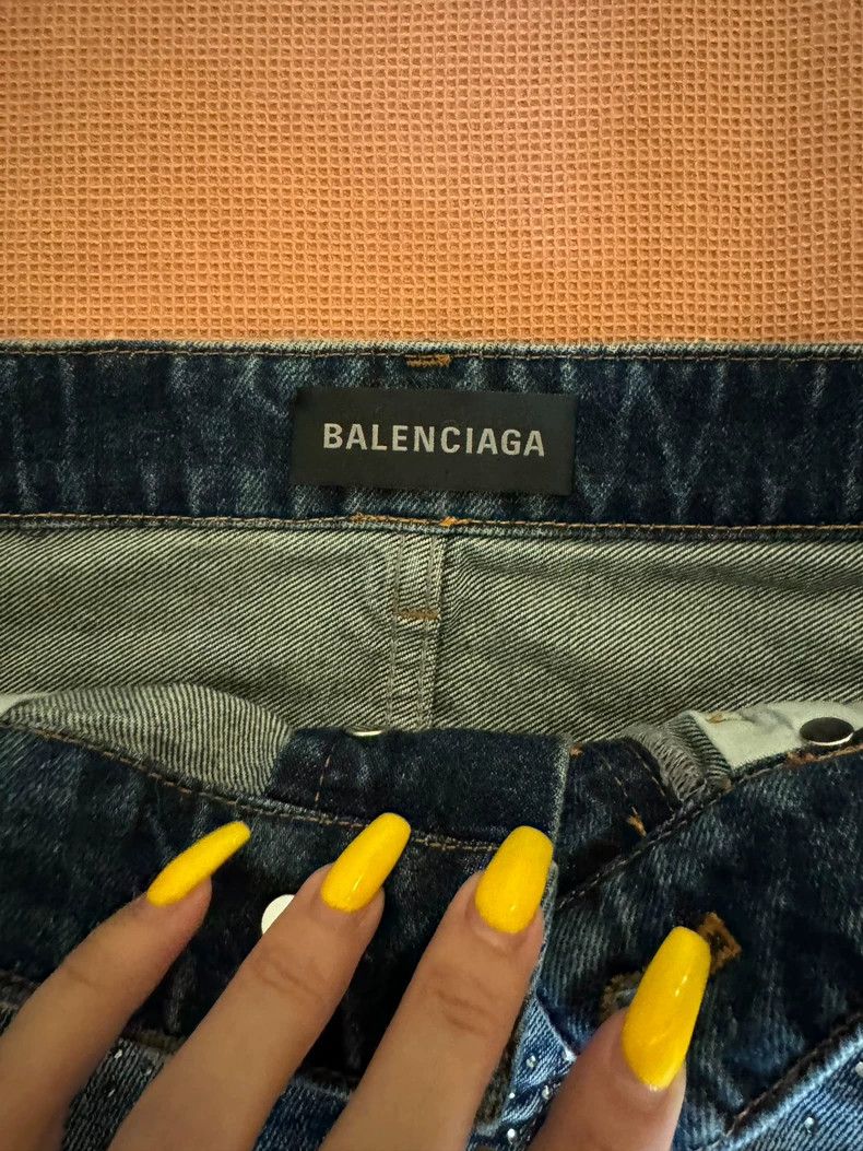 Balenciaga Balenciaga Rhinestone Denim Mini Skirt - dmc Size US 26 / EU 42 - 2 Thumbnail