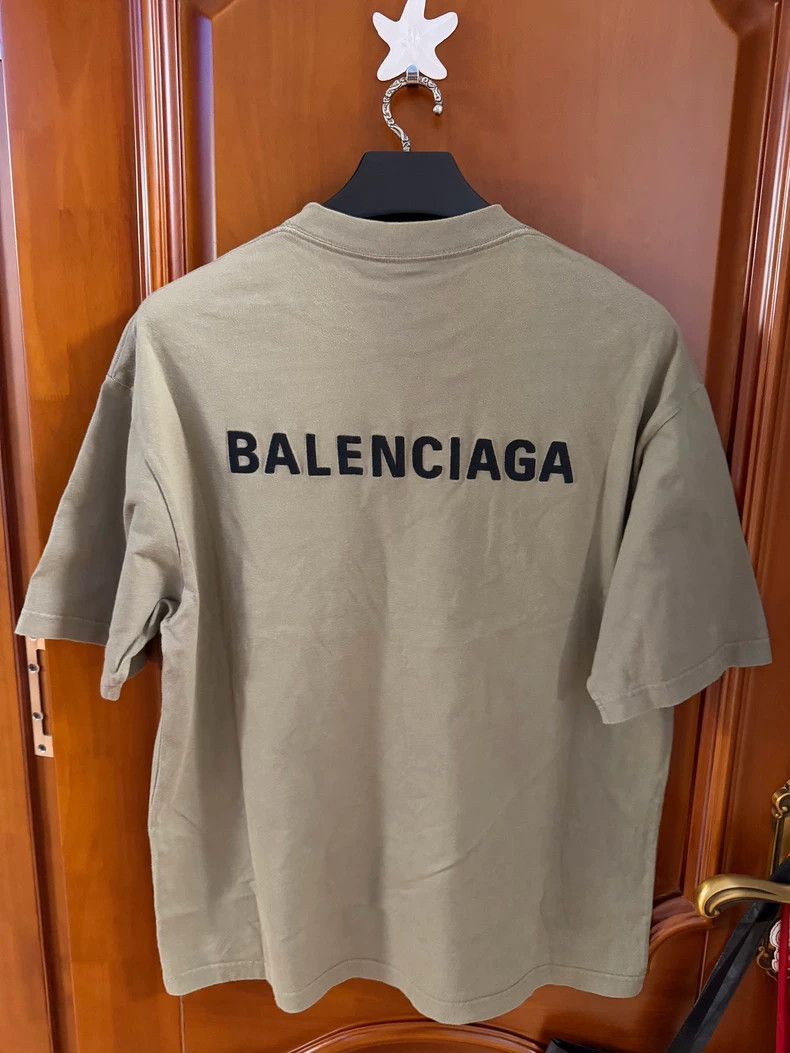 Balenciaga Balenciaga Khaki Logo Embroidered T-shirt - dmc Size US M / EU 48-50 / 2 - 2 Thumbnail