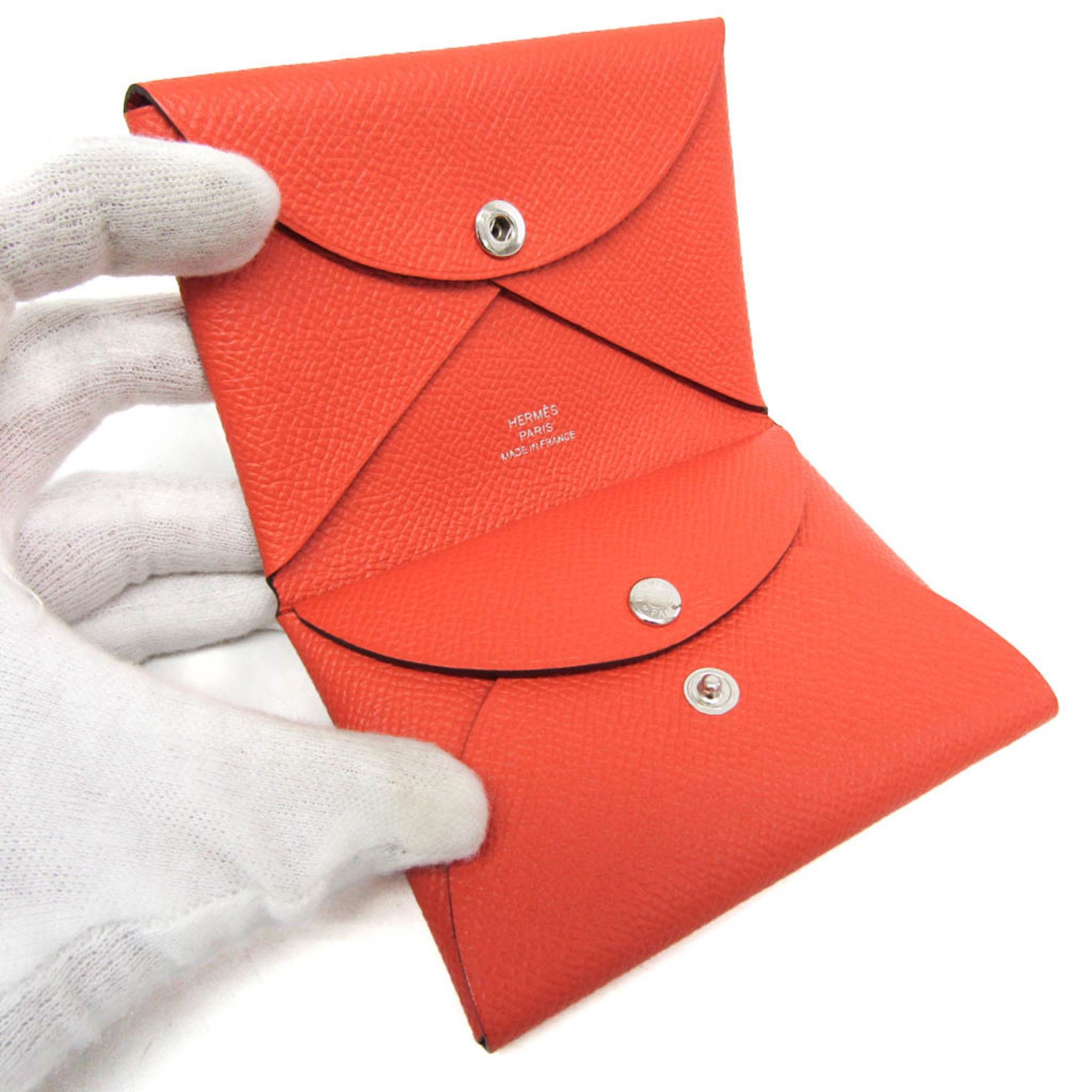 Hermes Hermes Calvi Duo Epsom Leather Card Case Orange Size ONE SIZE - 4 Thumbnail