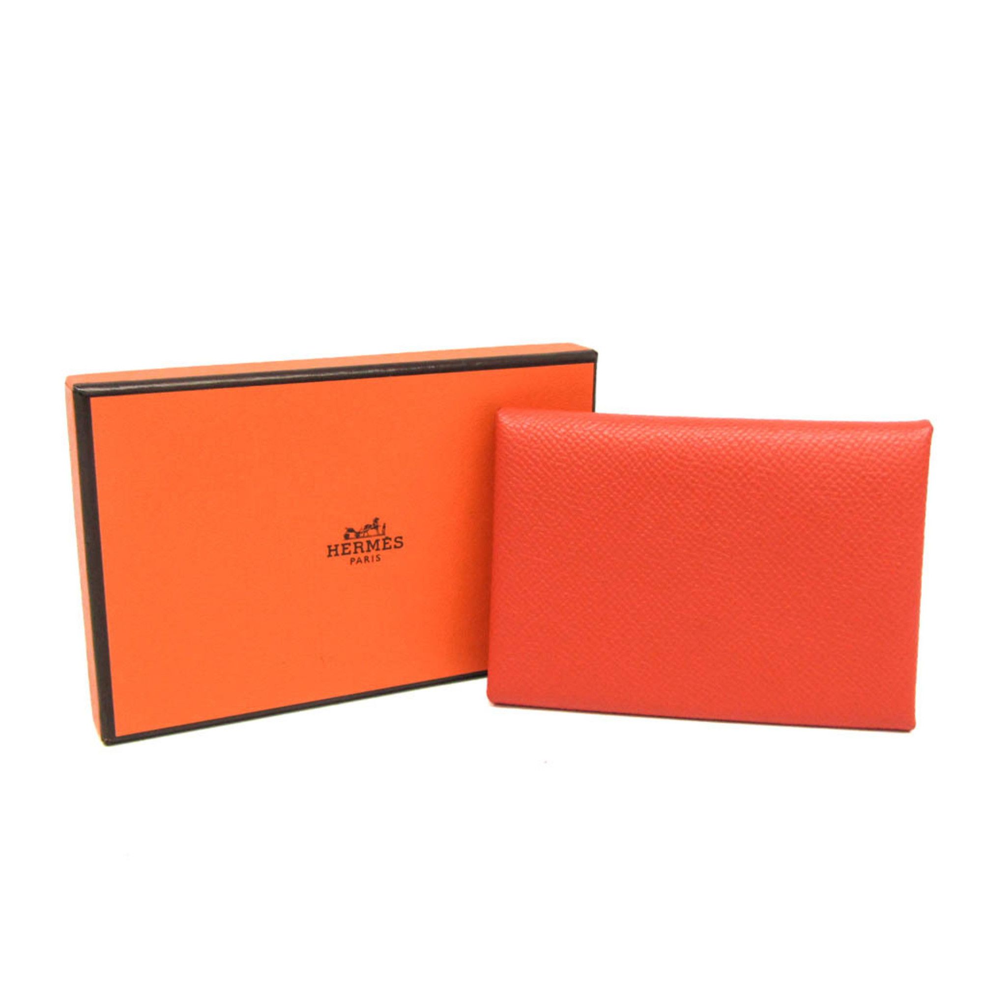 Hermes Hermes Calvi Duo Epsom Leather Card Case Orange Size ONE SIZE - 2 Thumbnail