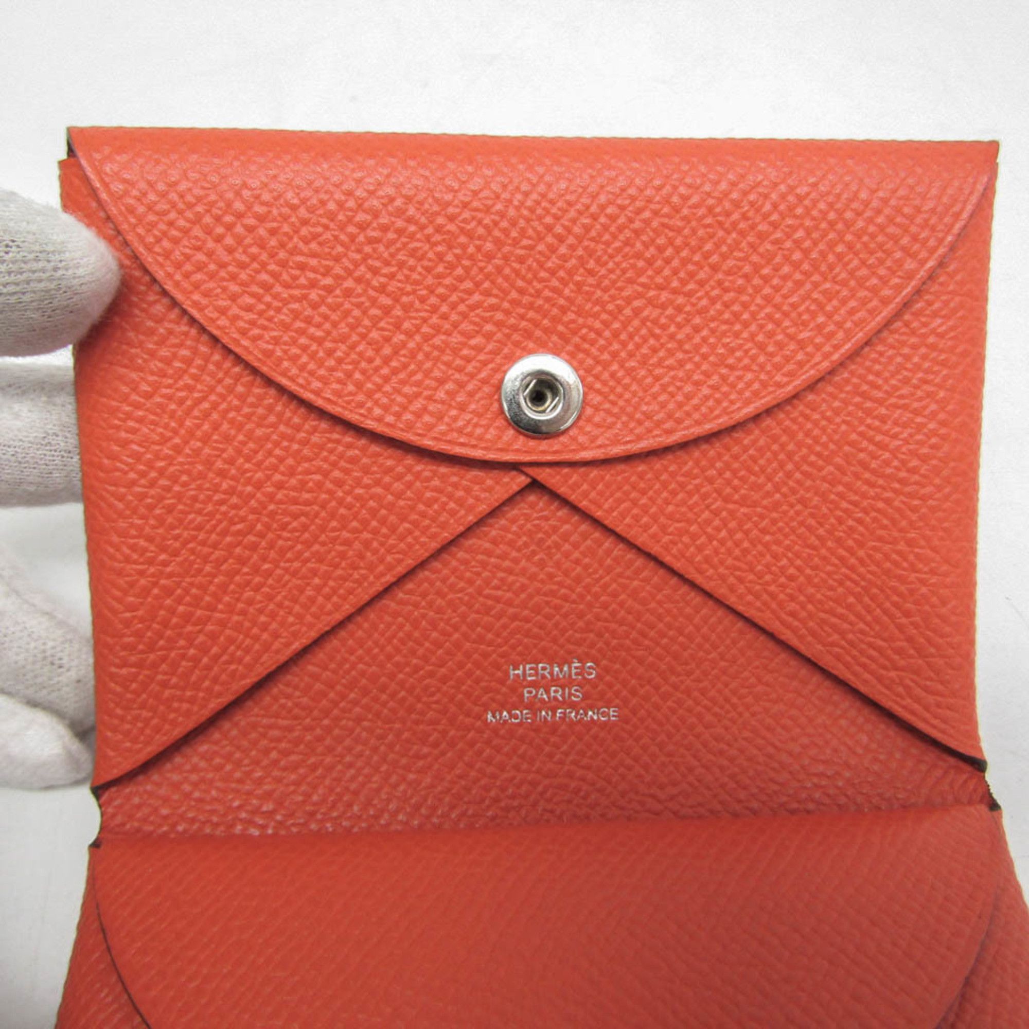 Hermes Hermes Calvi Duo Epsom Leather Card Case Orange Size ONE SIZE - 8 Thumbnail