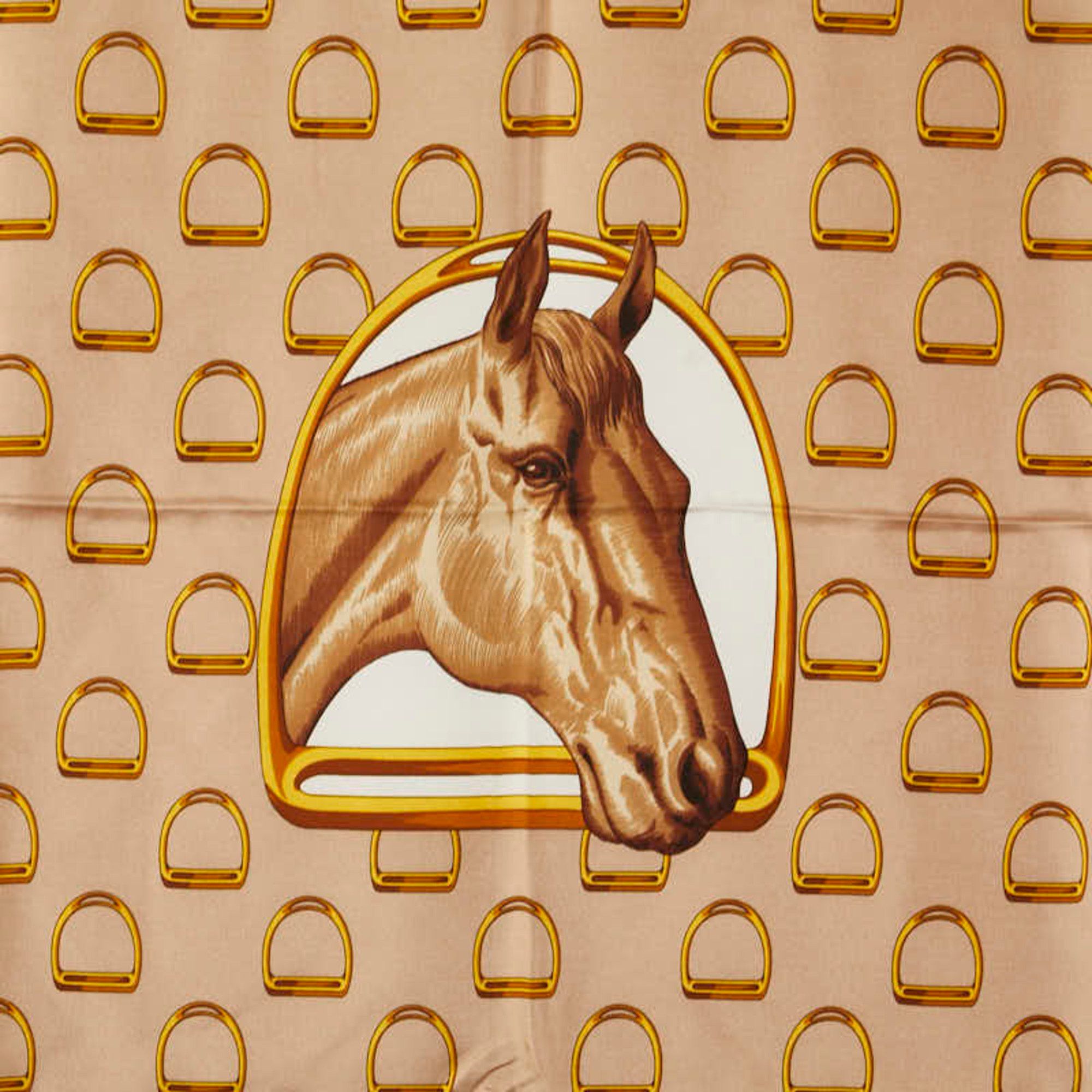 Celine Celine Horsebit Large Scarf, Beige Silk, Women's, CELINE Size ONE SIZE - 2 Thumbnail